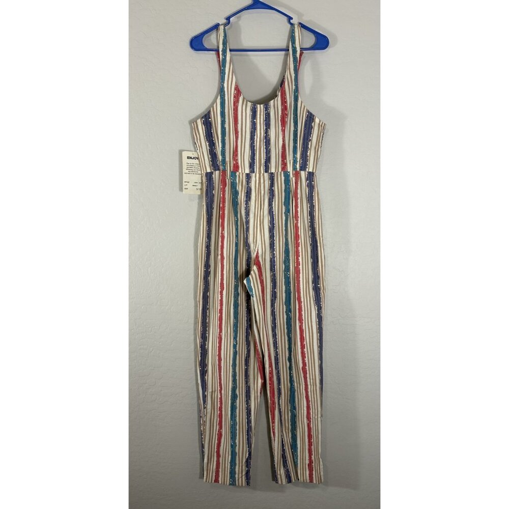 Vintage Retro 80’s 90’s Y2K Striped NWT Button Front Jumpsuit Size 9/10 - Picture 4 of 12